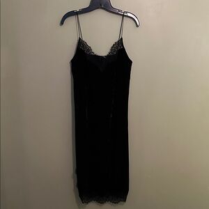 Divided Black Velvet Lace Trim Slip Dress Size 6